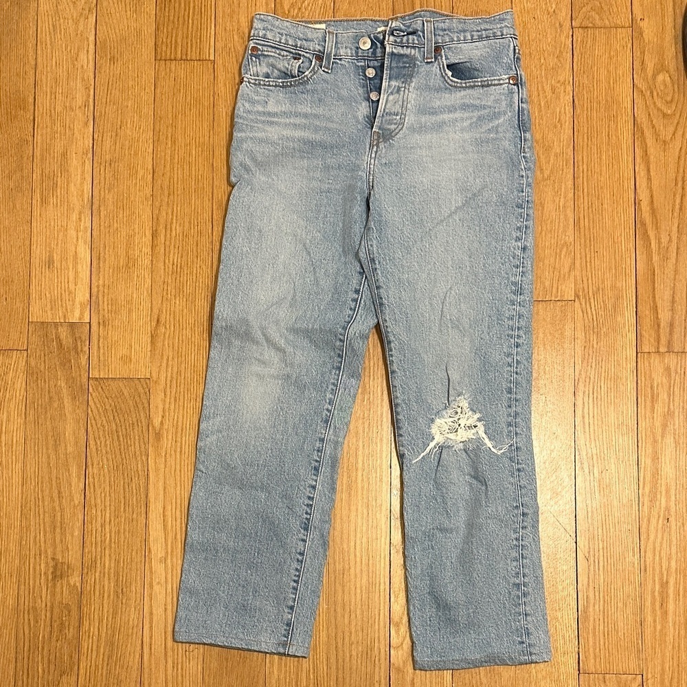 Levi's Light Blue Distressed Mid Rise Straight Jeans
